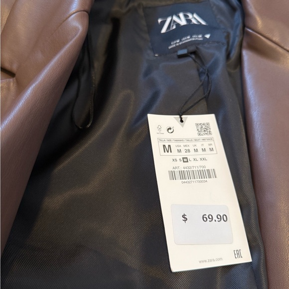 Zara Brown Leather Blazer with tags - Picture 3 of 4